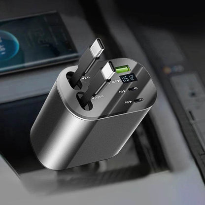 Retractable Car Charger 5 in 1 Fast Car Mobile Phone Charger, Type C/Ios Car Charger Adapter, with 2 Retractable Mobile Phone Charger Cable and 2 USB Ports - My Store