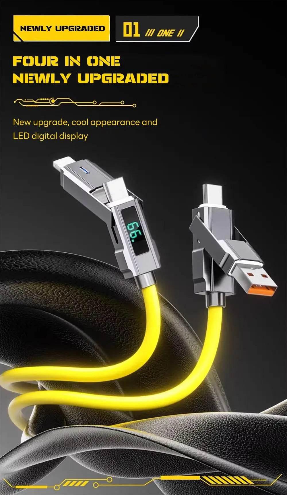 4-in-1 Fast Charging Cable For iPhone 16 15 14 13 12 Pro Max iPad LED Display Silicone Data Sync Cable For Samsung S24 S23 Ultra - My Store