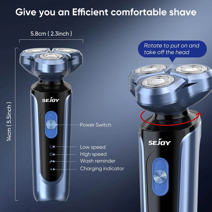 SEJOY Rotary Electric Shaver Kit Rechargeable Multi-function Beard Shaving Nose Hair Trimmer Three-head Floating Razor - My Store